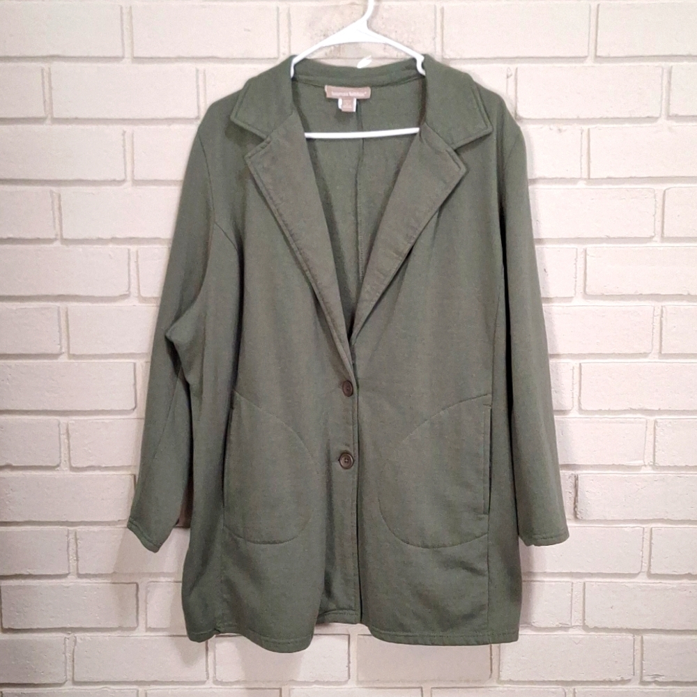 Woman Within Green 2 Button Front Fleece Lined Jacket. Size 22/24 NWO